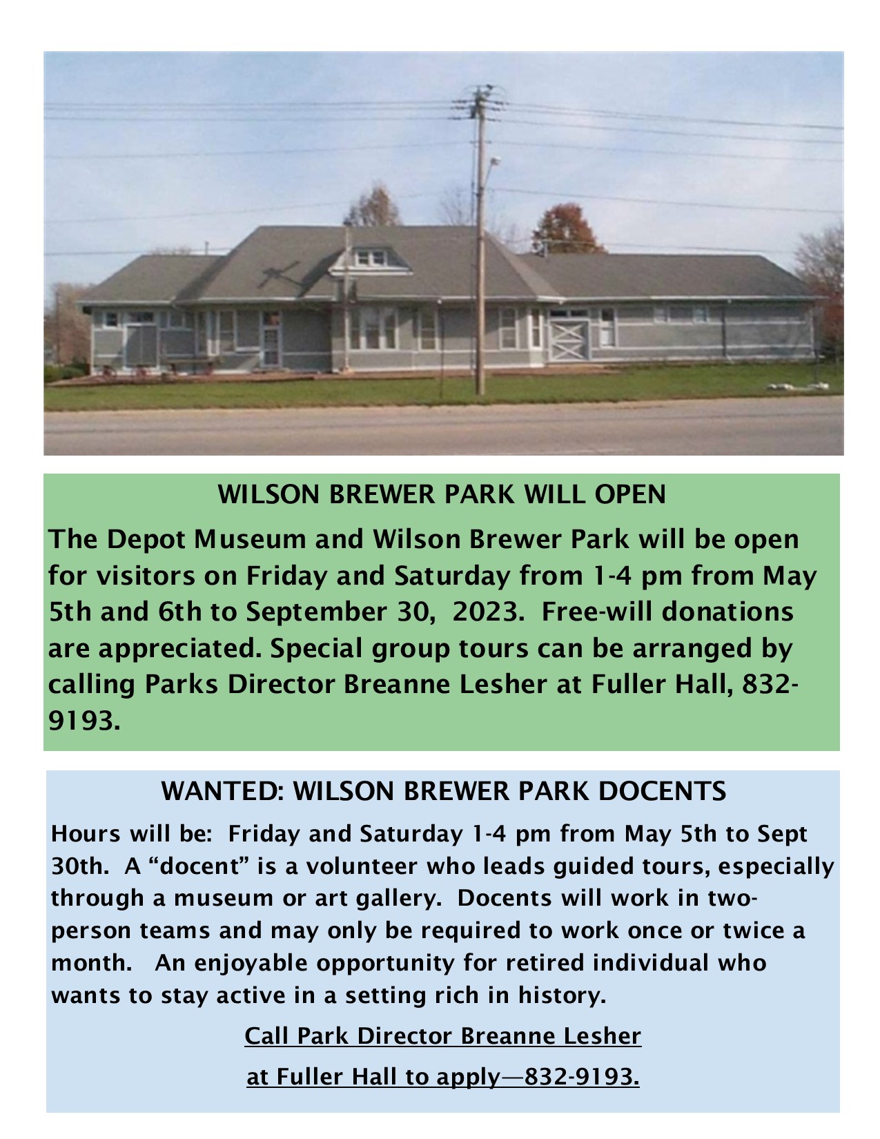 Wilson Brewer Park opens May 5th