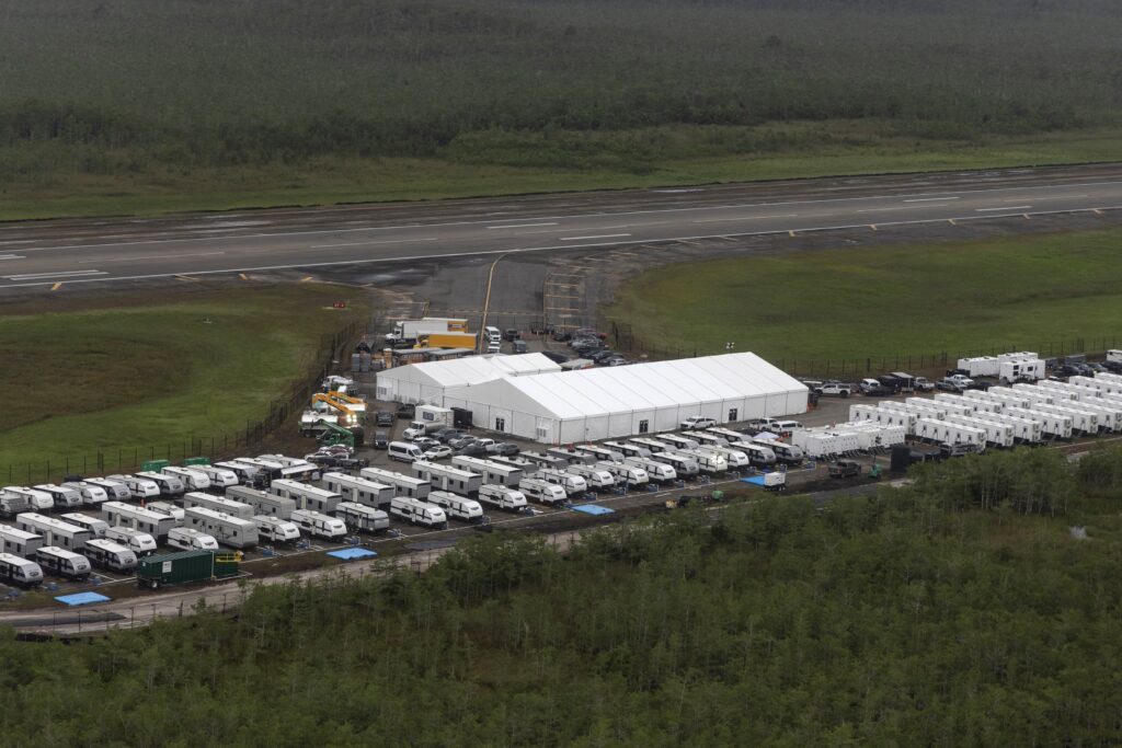 More ‘Alligator Alcatraz’ centers to be built by states flush with cash, experts predict 1 In an aerial view from a helicopter, the migrant detention center dubbed "Alligator Alcatraz" by Florida Republicans is seen at the site of the Dade-Collier Training and Transition Airport on July 4, 2025 in Ochopee, Florida. (Photo by Alon Skuy/Getty Images)