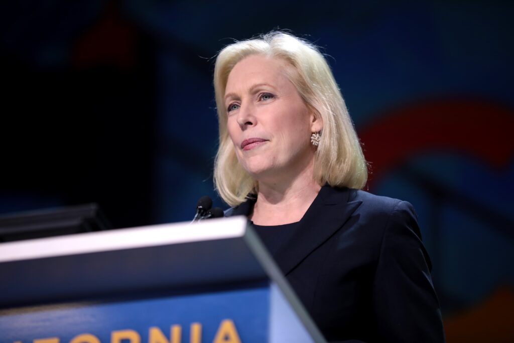 GOP’s ‘rubberstamp’ of Trump puts US Senate in play, Dem campaign chair says 1 U.S. Sen. Kirsten Gillibrand speaks at the 2019 California Democratic Party Convention in San Francisco. Gillibrand, a New York Democrat, chairs the party's Senate campaign committee (Photo by Gage Skidmore)