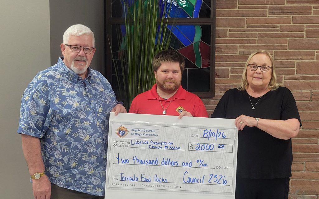 Knights of Columbus Donate $2,000 to Tornado Pack Program 1 Knights of Columbus Donate $2,000 to Tornado Pack Program 1